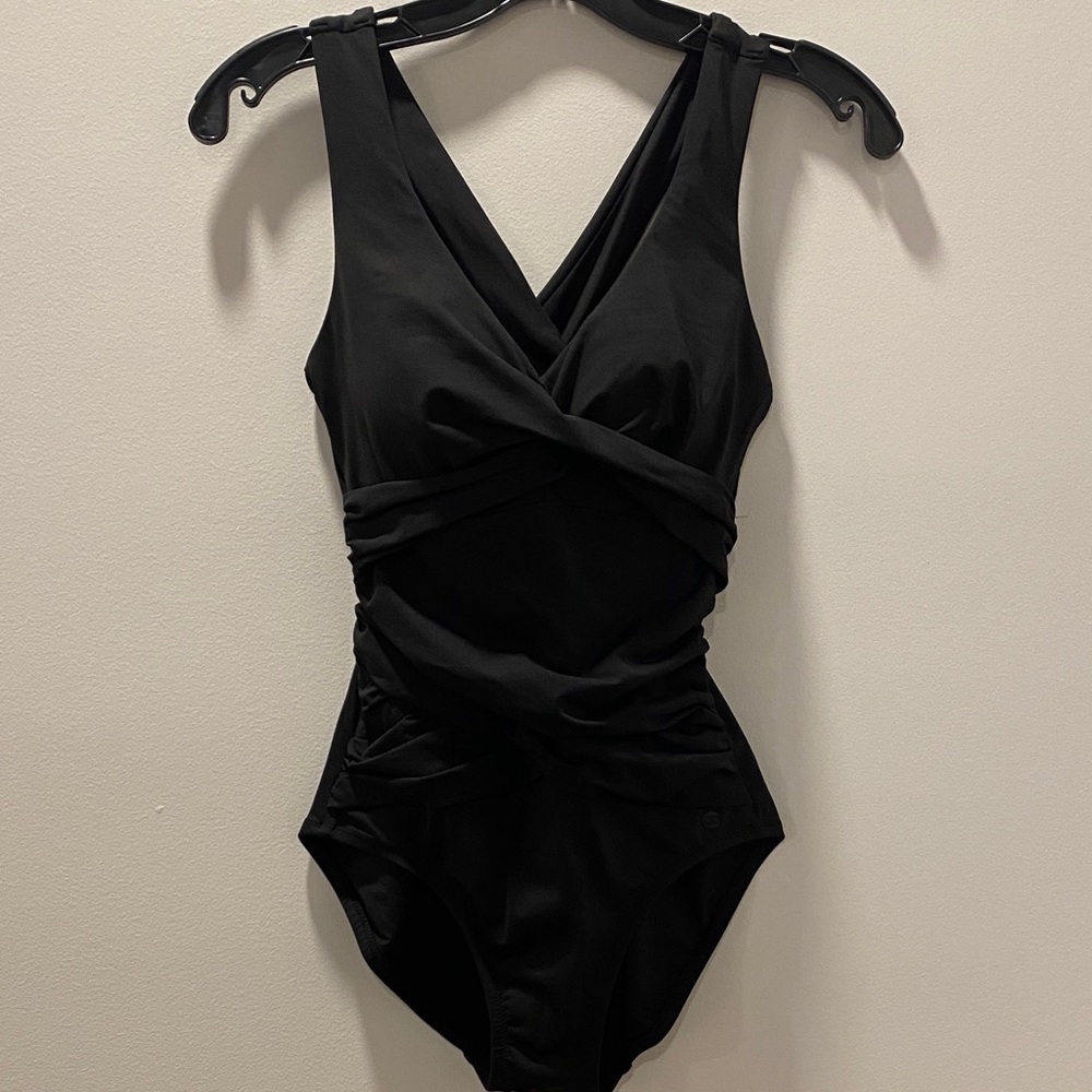 NWOT CALIA by Carrie Underwood Black Wrap One Piece Swimsuit